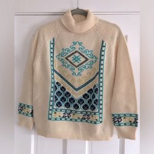 Vintage 60s Joyce Sportswear Fair Isle Cowl Neck Ski Sweater 40/US 10